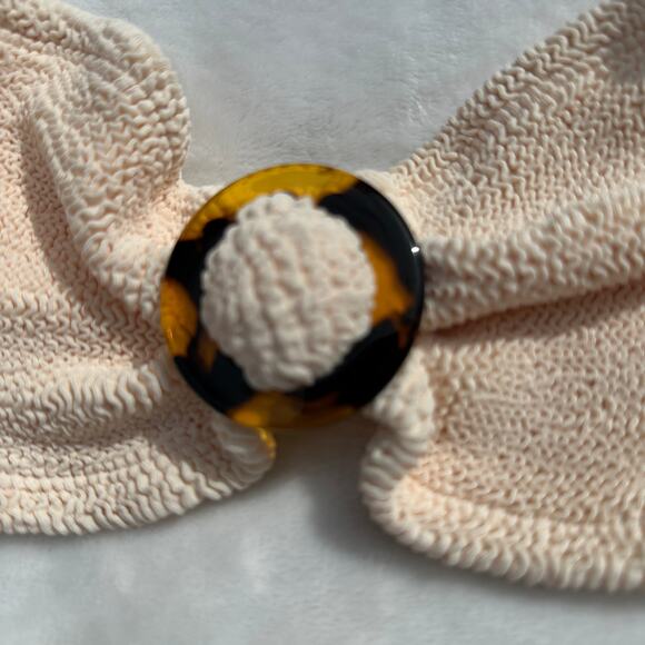 Hunza G. Flora Seersucker Bandeau Bikini Top and Bottom Blush Peach Pink OS NWT - Picture 13 of 15